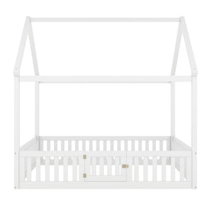 Wood House Bed With Fence And Door