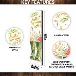 36 - Inch 'Hello Spring' Wooden Porch Sign with Rain Boot & Floral Design - Tuesday Morning - Front Porch Decor