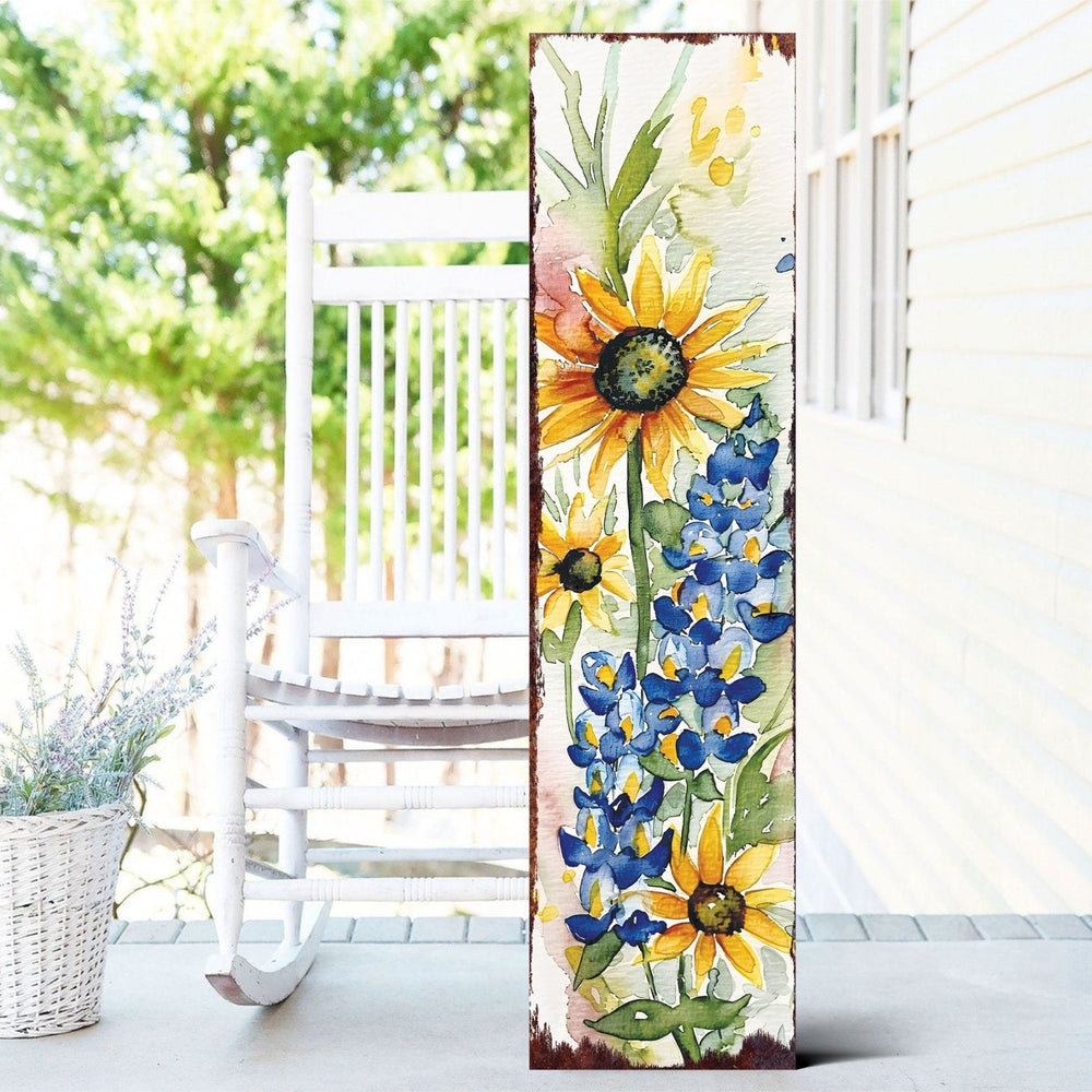 36 - Inch Spring Paint Watercolor Wildflowers Wooden Porch Sign - Tuesday Morning - Front Porch Decor