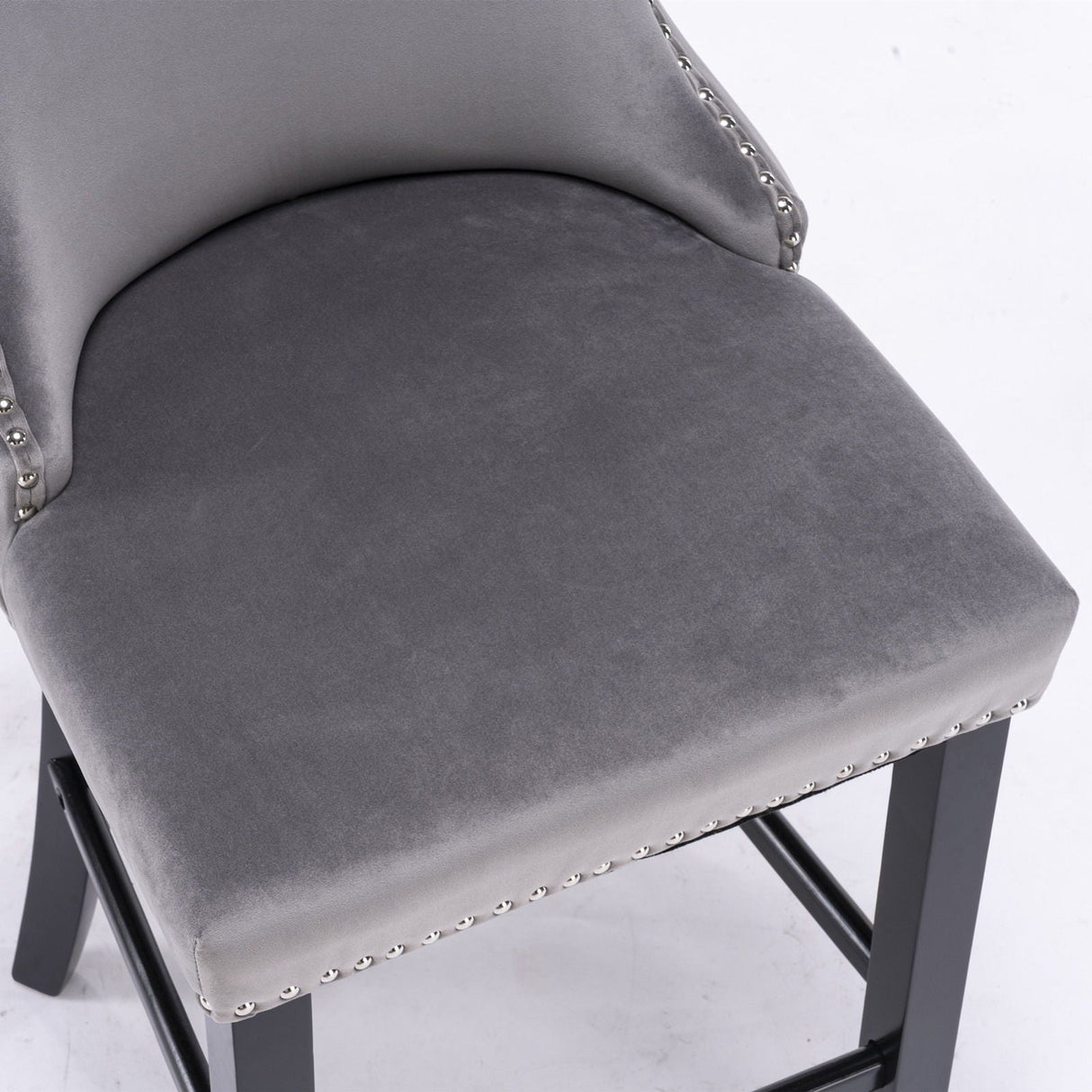 Contemporary Upholstered Wing-Back Barstools With Button Tufted Decoration And Wooden Legs, And Nailhead Trim, Leisure Style Bar Chairs, Bar Stools (Set of 2)