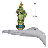 Christmas Cactus Ornament Glass Hand-Blown 4.5x2x1 Inches