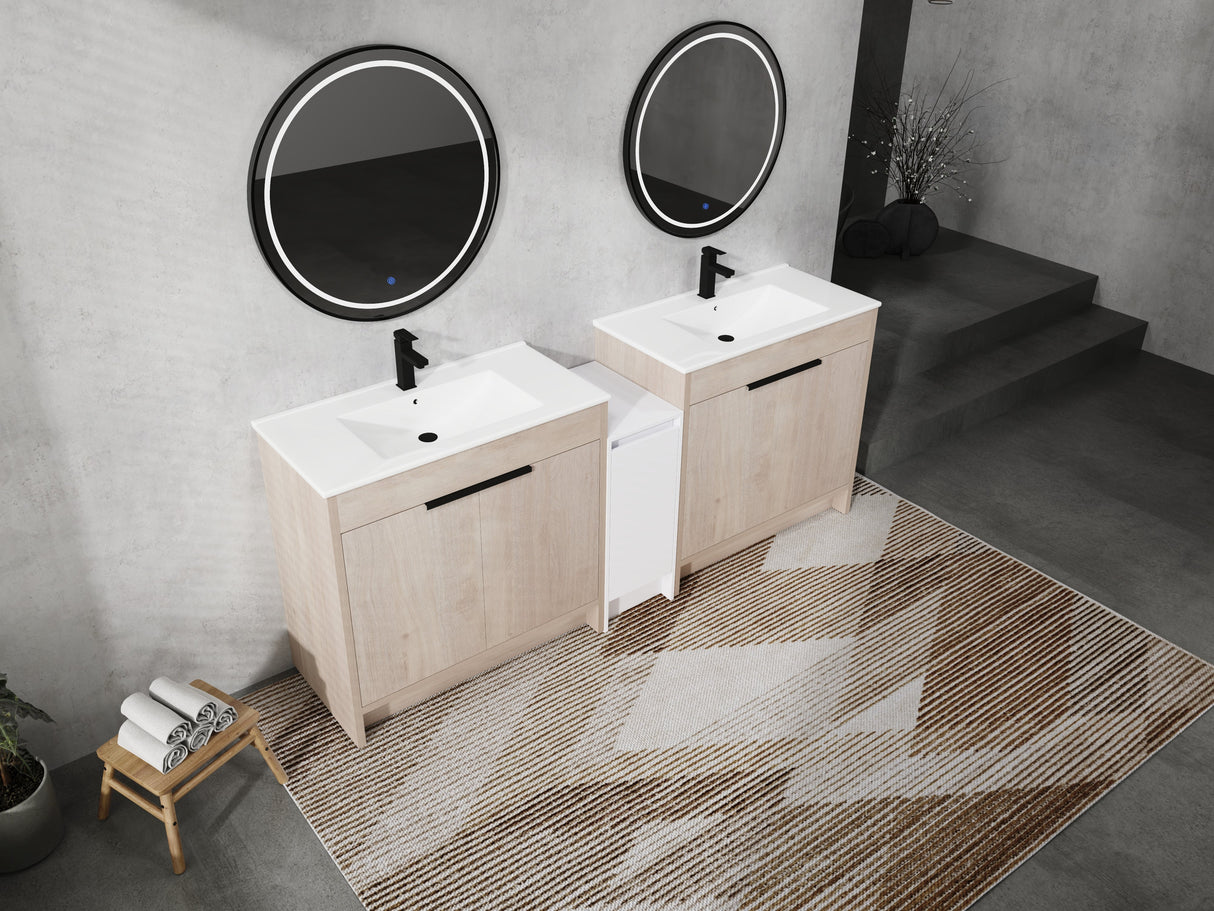 84 Inch Freestanding Bathroom Vanity with Ceramic Sink and Storage Cabinets