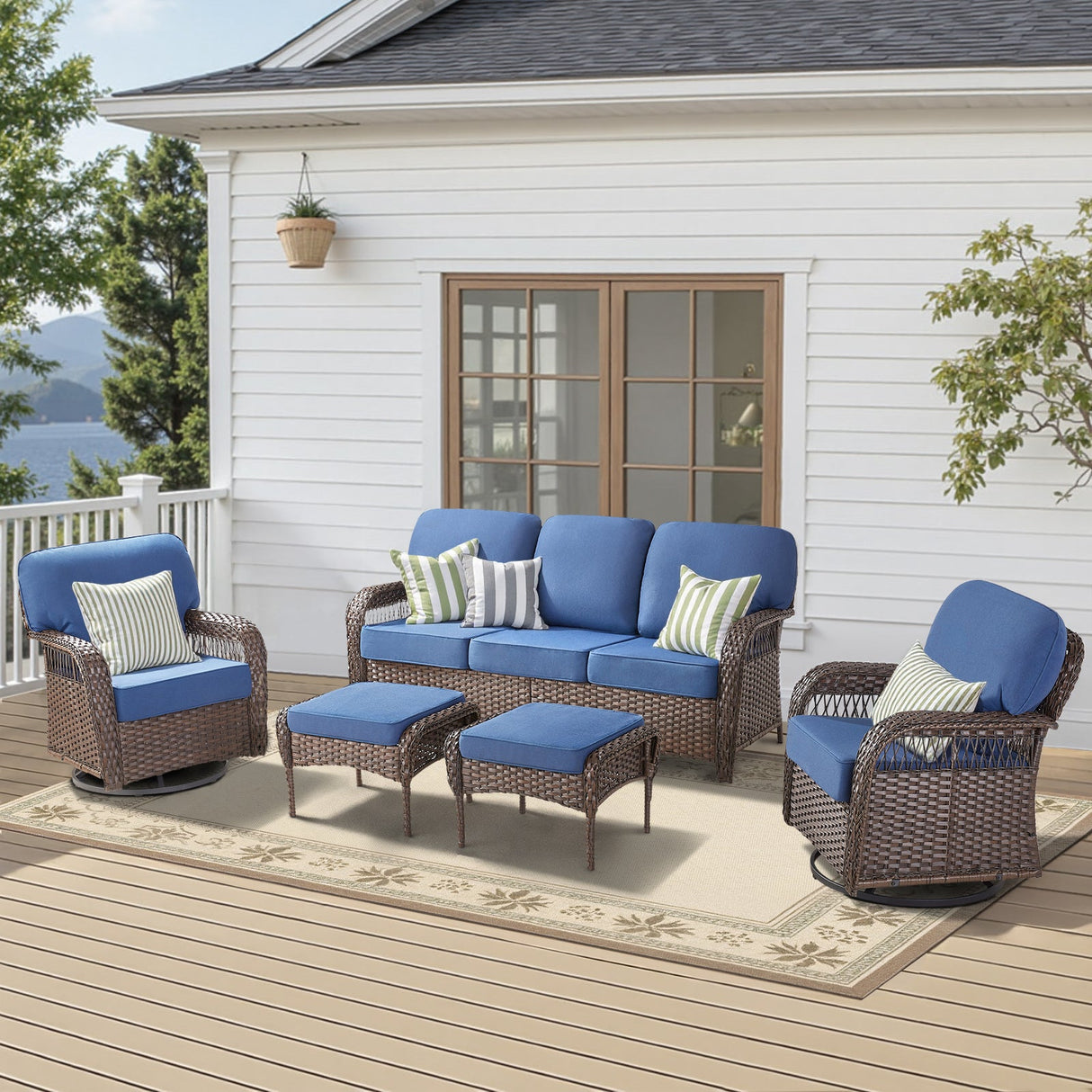 Luxury 5" Thick Cushioned 5 Pieces Patio Furniture Set