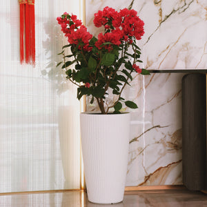 Set of 2 Faux Rattan Tall Planters with Automatic Watering System