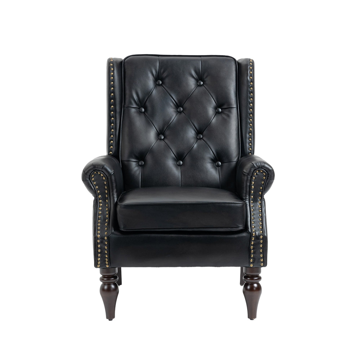 Modern Accent Armchair with Black PU Leather and Wood Legs