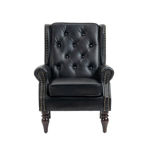 Modern Accent Armchair with Black PU Leather and Wood Legs