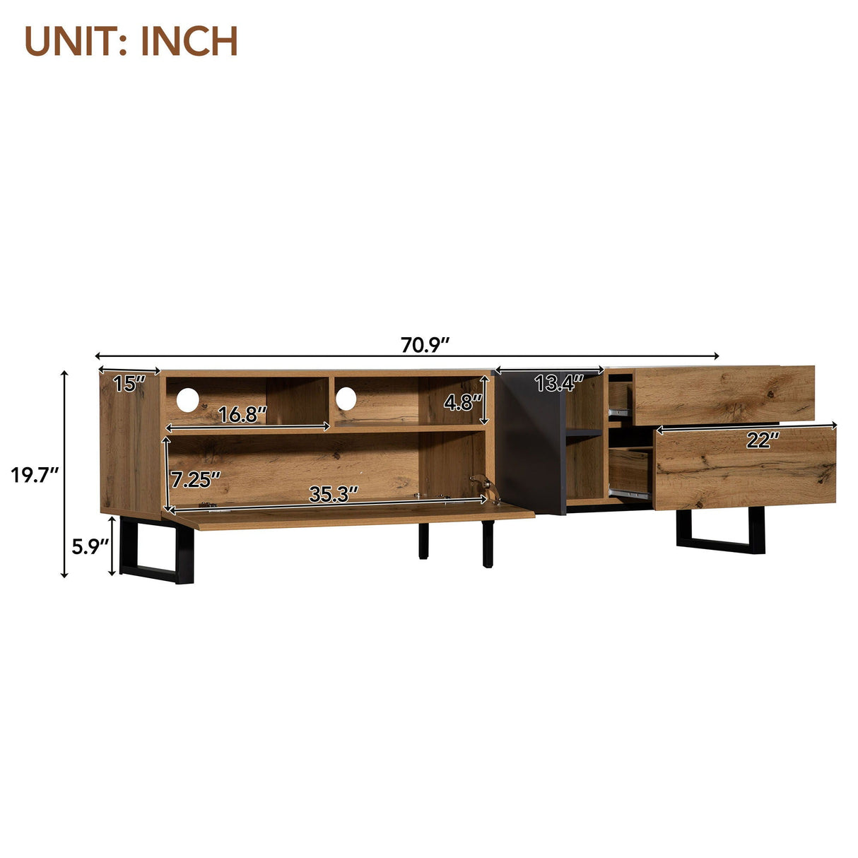 TV Stand for 80" TV with Double Storage Space and Drop Down Door
