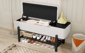TREXM Farmhouse Upholstered Storage Bench with Hidden Compartment
