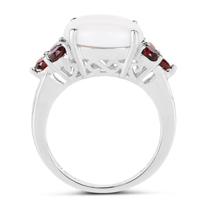 3.58 Carat Genuine Opal & Garnet .925 Sterling Silver Ring