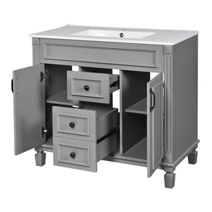 Bathroom Vanity With Top Sink, Mirror Cabinet, 2 Soft Closing Doors & 2 Drawers