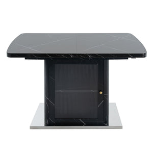 Modern Rectangle Dining Table With Stretchable Top, Storage Cabinet