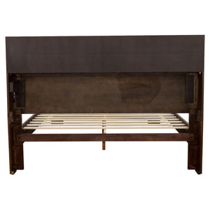Copper - Eastern King LED Storage Bookcase Bed With Built In Shelves - Cappuccino