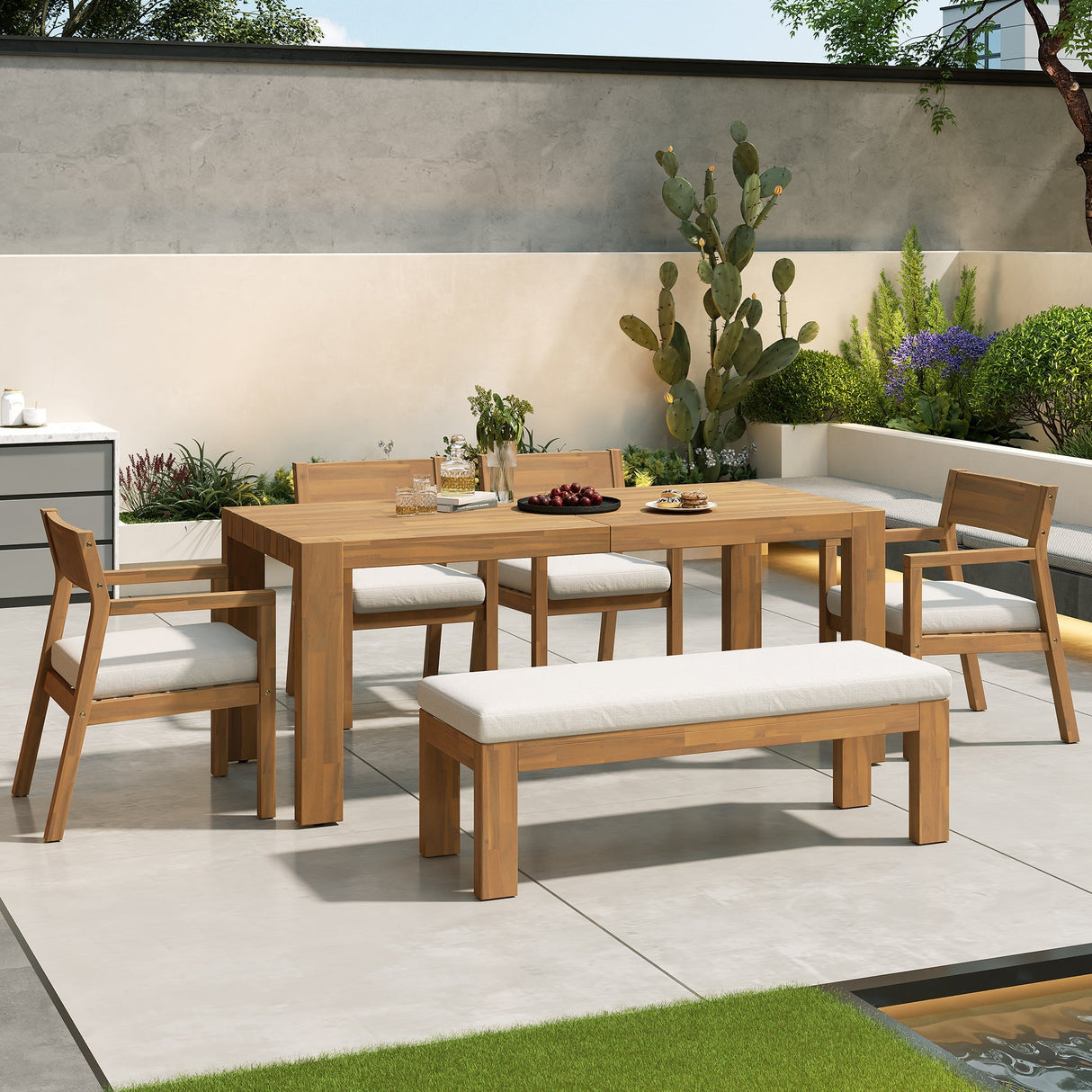 TREXM Patio Dining Table Set for 6 with Umbrella Hole