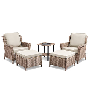 5-Piece Outdoor Lounge Chairs Set with Side Table and Ottomans