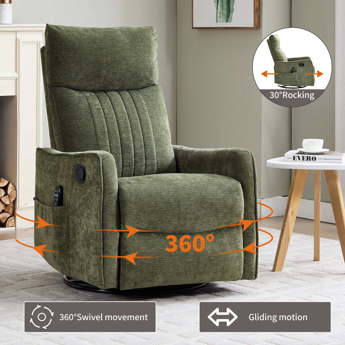Green Heat Massage Manual Recliner Chair