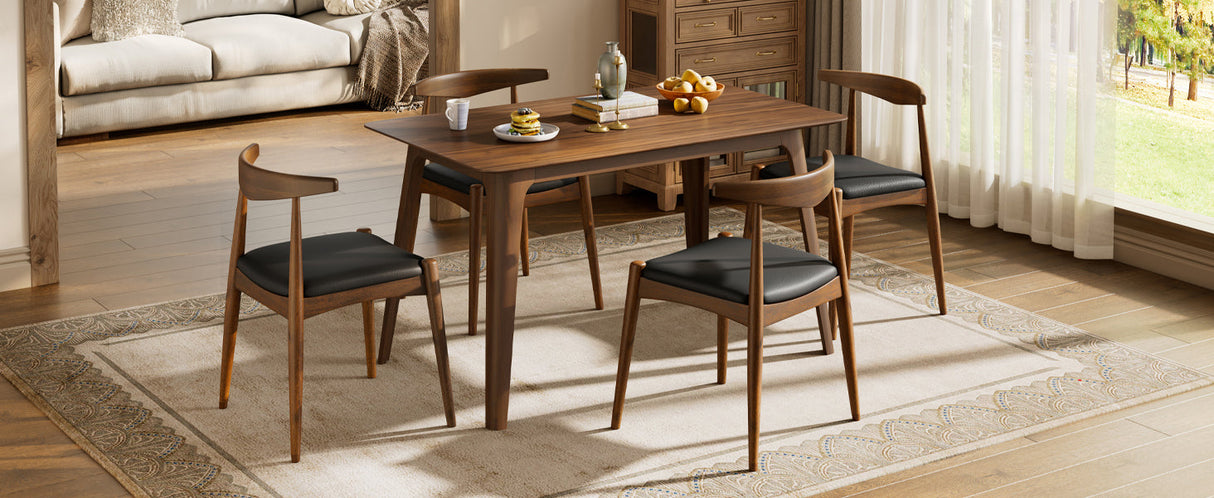 5-Piece Dining Set with Rubberwood Frame and Faux Leather Chairs