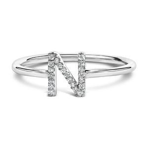 10K White Gold Diamond Accent Initial “A-Z” Ring