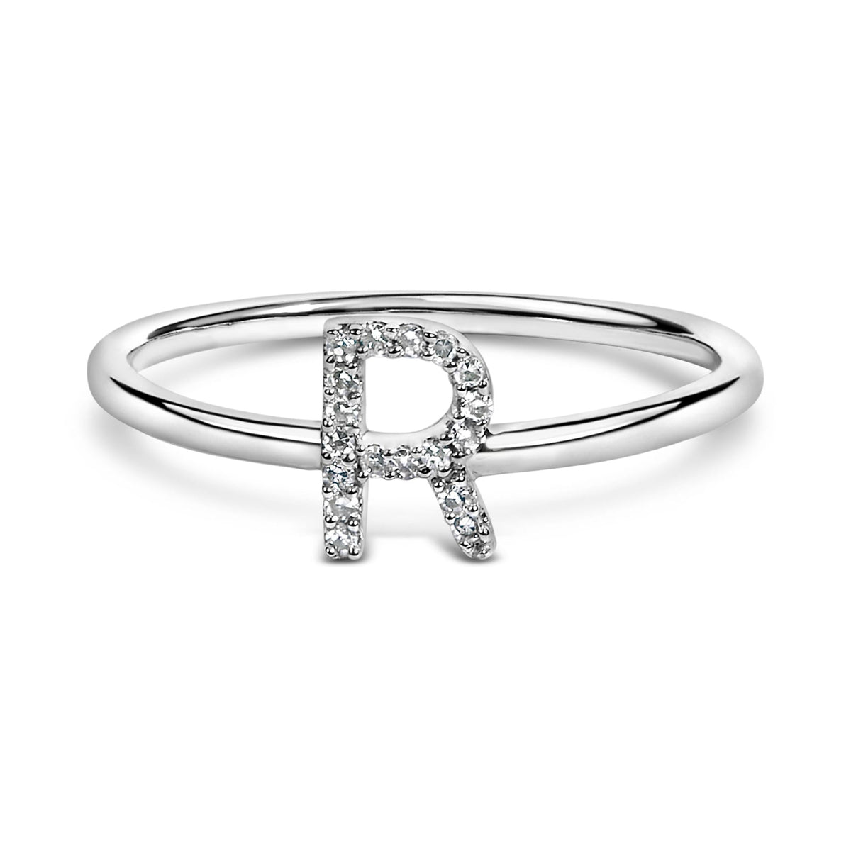 10K White Gold Diamond Accent Initial “A-Z” Ring