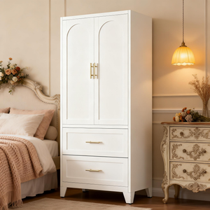 71" Tall Metal Wardrobe Cabinet with 2 Drawers and Hanging Rod
