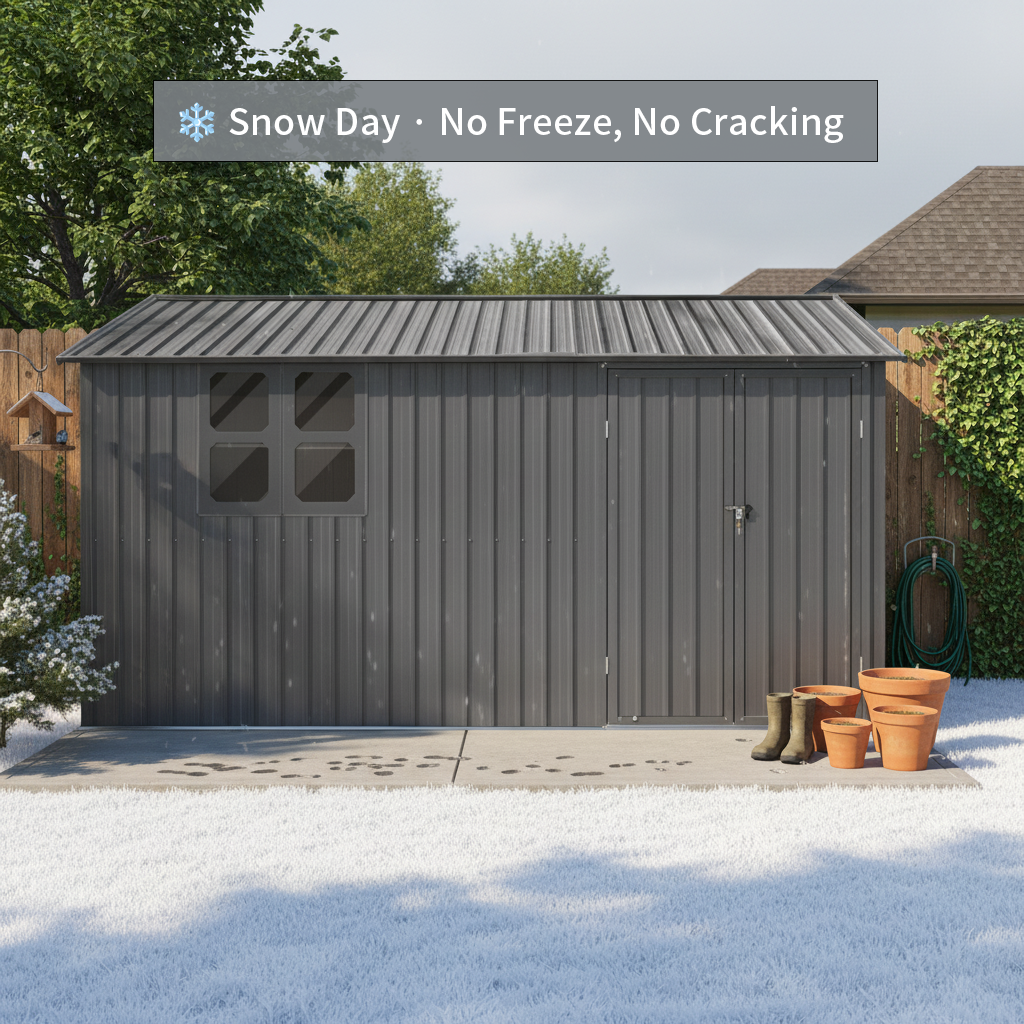12x10 Ft Metal Garden Shed with Apex Roof and Shelving - Grey