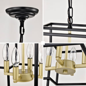 4 Light Metal Lantern Tiered Pendant Hanging Light Fixtures, Industrial Farmhouse Adjustable Height Chandeliers For Dining Room Hallway Foyer Entryway (E12 Bulbs Not Included)