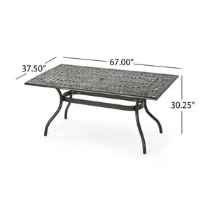 Celestine Outdoor Cast Aluminum Dining Table With Floral Lattice Design And Umbrella Holder