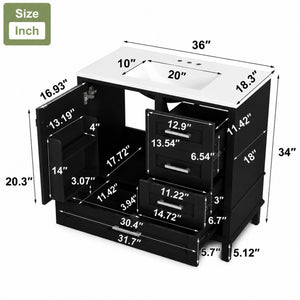 36" Black Bathroom Vanity Cabinet