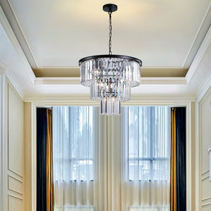 20' Luxury 3-Tier Crystal Chandelier, 7-Light Black Frame Pendant Light, Elegant Ceiling Lighting for Living Room, Dining Room, Bedroom (No Bulbs)