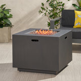 33' Outdoor Iron Square Propane Fire Pit, Tank Inside, Brushed Brown - 50,000 BTU