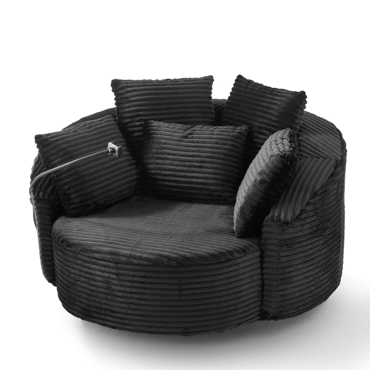 Swivel Accent Barrel Chair With Adjustable Phone Holder, 5 Pillows For Living Room