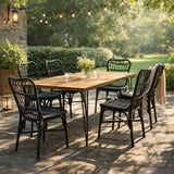 7 PCS Outdoor Dining Set for 6 with Acacia Wood Top & Rattan Chairs
