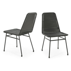 Outdoor Dining Chairs (Set of 2) with Rattan Backrest and Cushions