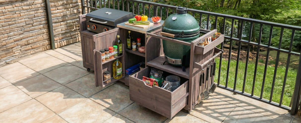 K&K 80.5' Outdoor Kitchen Island for Big Green Egg & Blackstone Griddle
