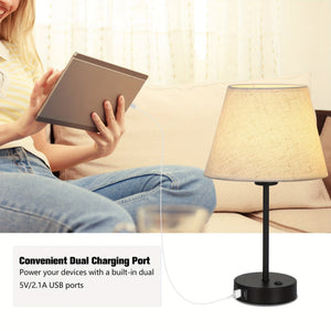 Bedside Table Lamps Set of 2 with USB Ports for Bedroom Nightstand Lighting
