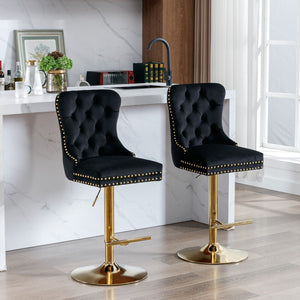 Thick Swivel Barstools Adjusatble Seat Height From 25-33", Modern Upholstered Bar Stools With Backs Comfortable Tufted For Home Pub And Kitchen Island (Set of 2)