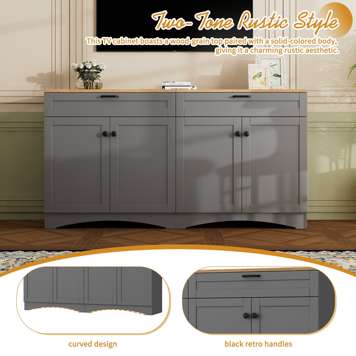 On-Trend Farmhouse TV Stand with 2 Drawers for TVs Up to 70"