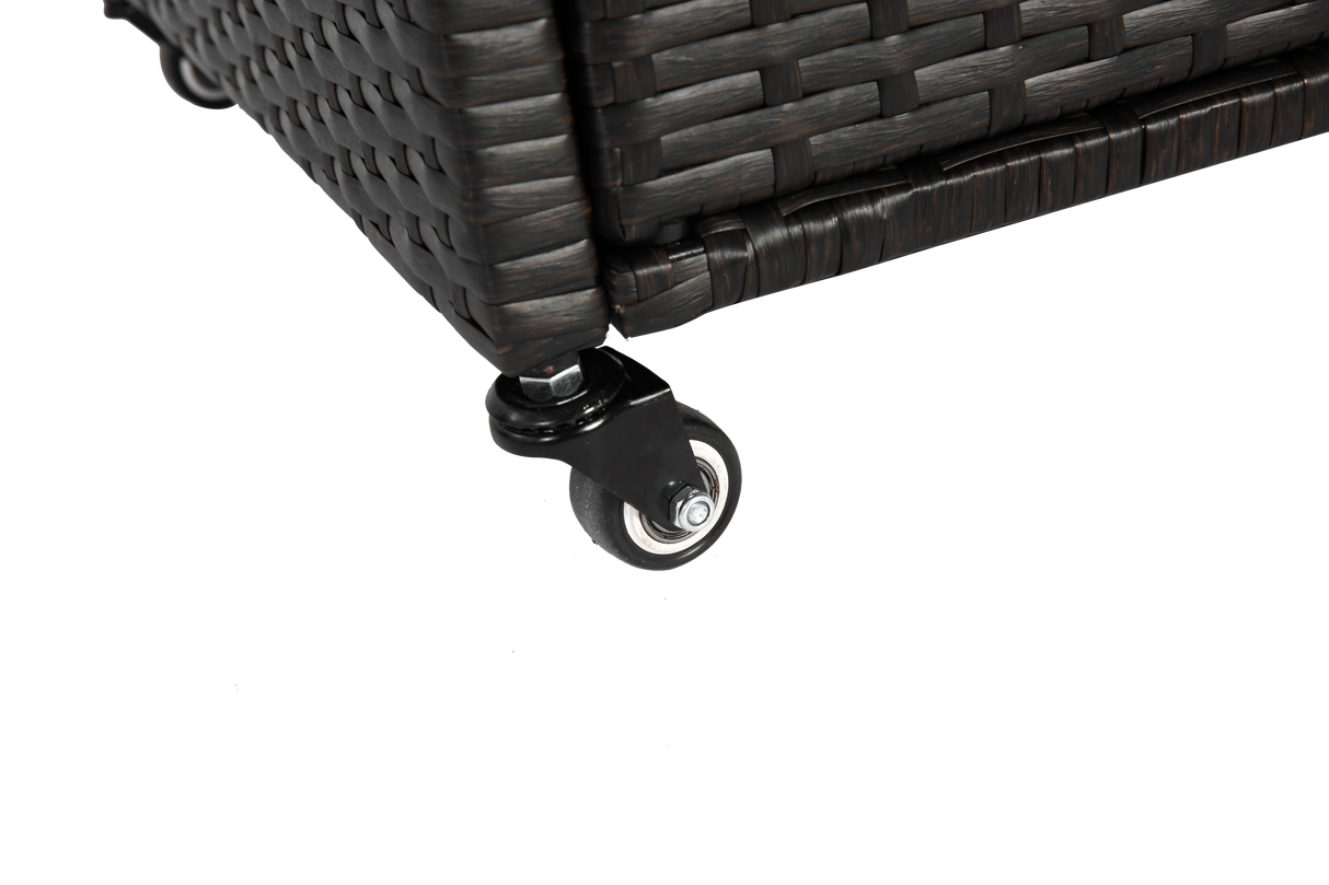 Outdoor Bar Table with Wicker Bar Cart and Steel Top