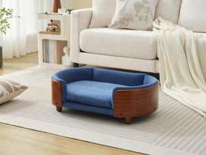 Scandinavian Style Elevated Dog Bed Mid Size Dark Blue Velvet