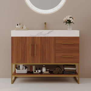 36" Modern Free-Standing Bathroom Vanity with Seamless Ceramic Sink