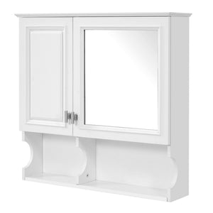 Wall Mounted Mirror Medicine Cabinet with Soft-Close Doors and Open Shelves - Black or White