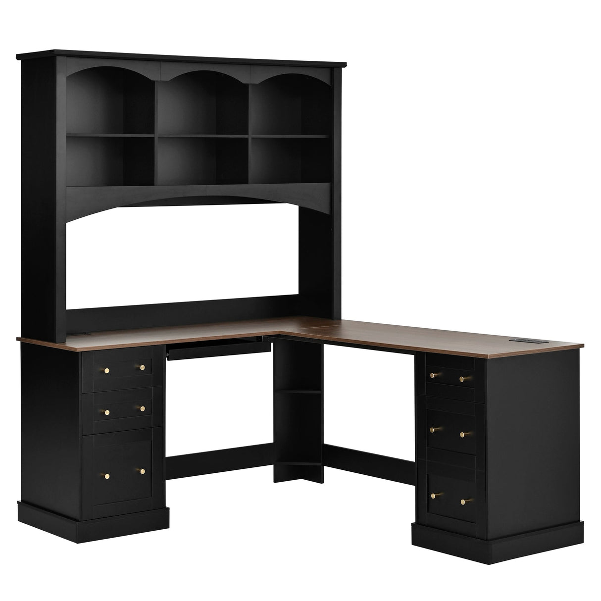 Space-Saving L-Shaped Computer Desk with Keyboard Tray & Charging Stations