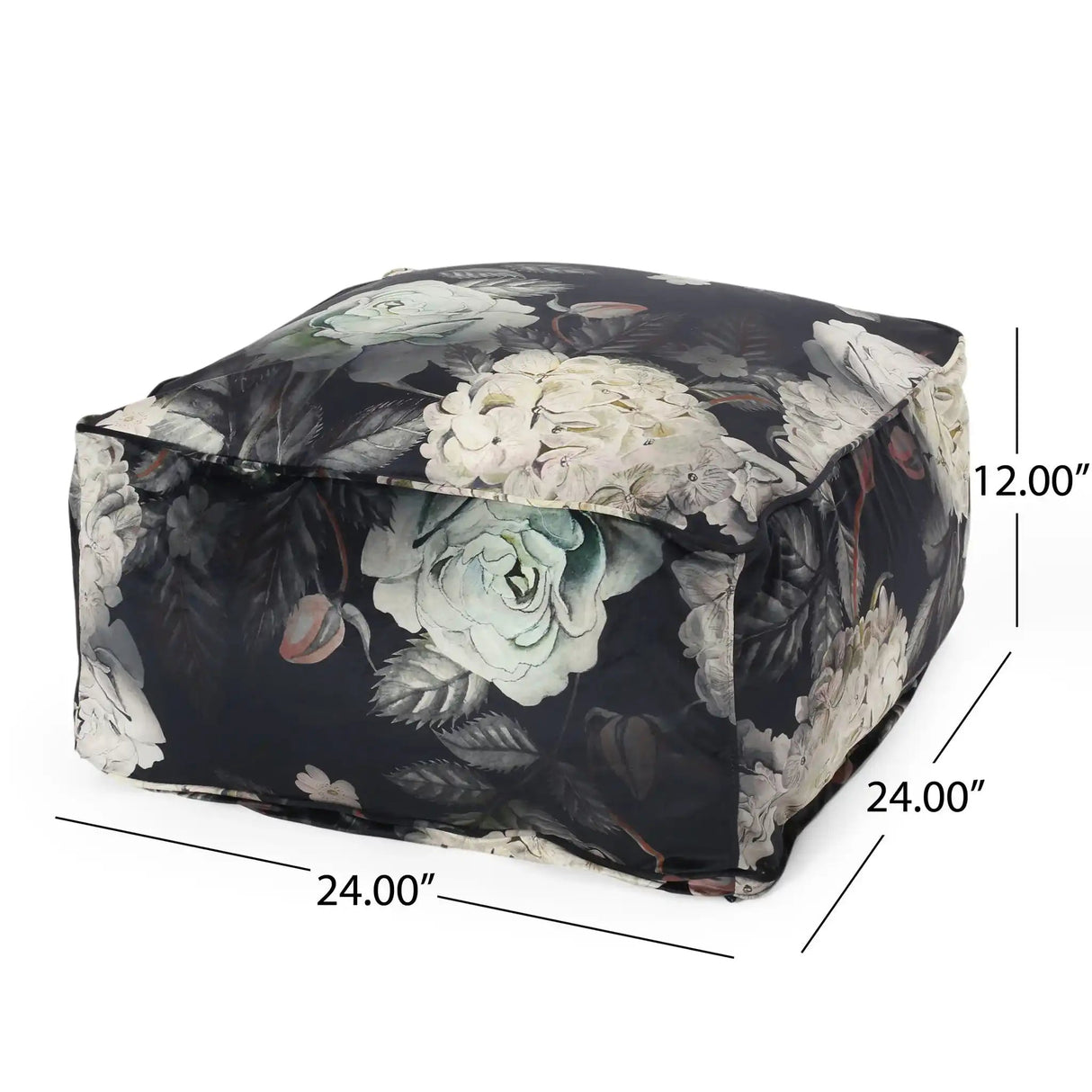 Hazel Large Square Pouf With Flower Print