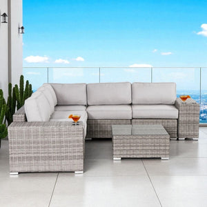 Modern Patio Rattan Sectional Set With Cushions