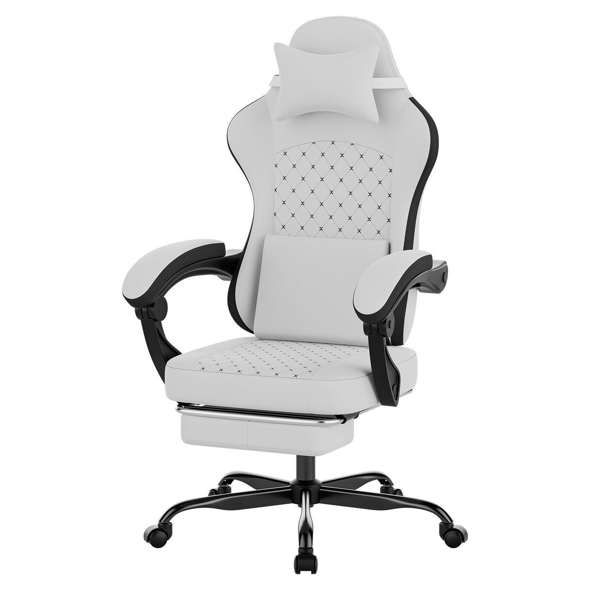 Gaming Chair with Massage, Ergonomic Design, White/Black