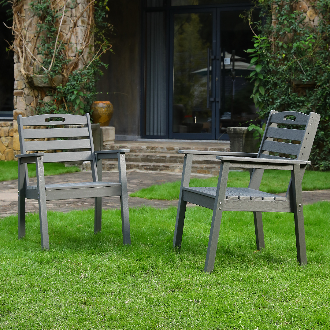 HDPE Outdoor Terrace Dining Chair Set of 2, low maintenance - for gardens, backyards and decks - grey (backrest)