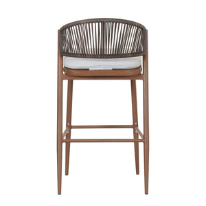Outdoor Bar Height Metal Frame Counter Stools With Scallop Shaped Backrest & Water Resistant Cushions