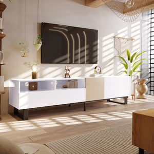 TV Stand for 80" TV with Double Storage Space and Drop Down Door
