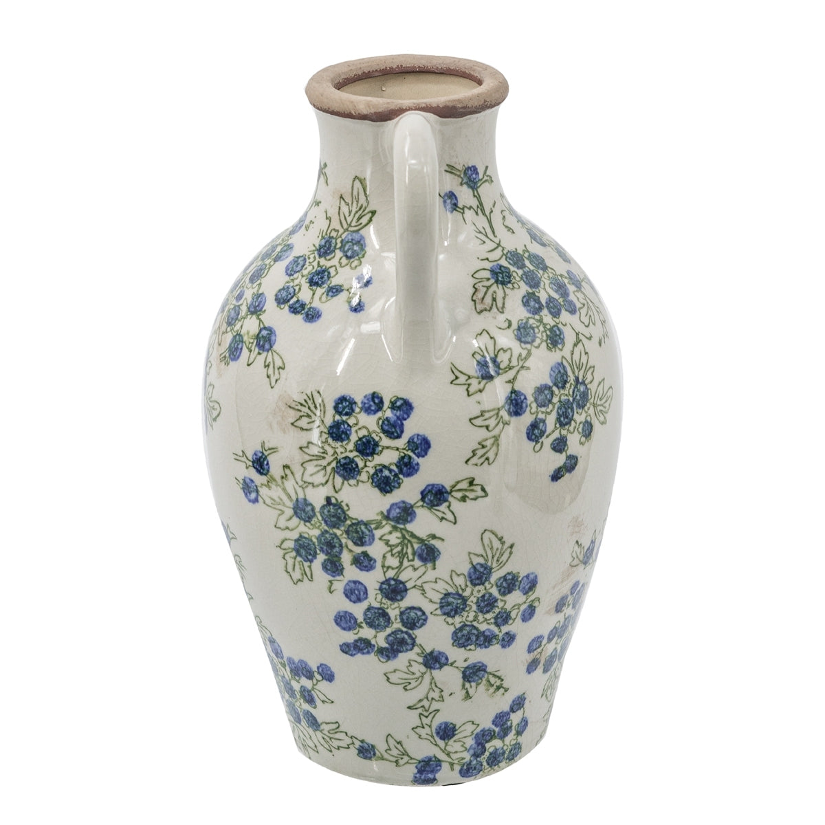 7.5x7.3x12' White Ceramic Vase with Blueberry Motif
