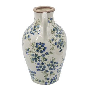 7.5x7.3x12' White Ceramic Vase with Blueberry Motif