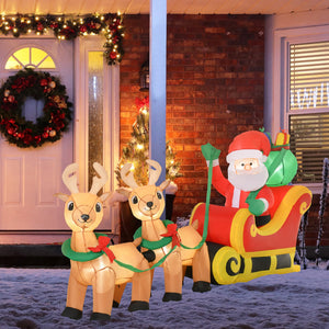 HOMCOM 8ft Long Christmas Inflatable Santa Claus with Sleigh and Reindeer